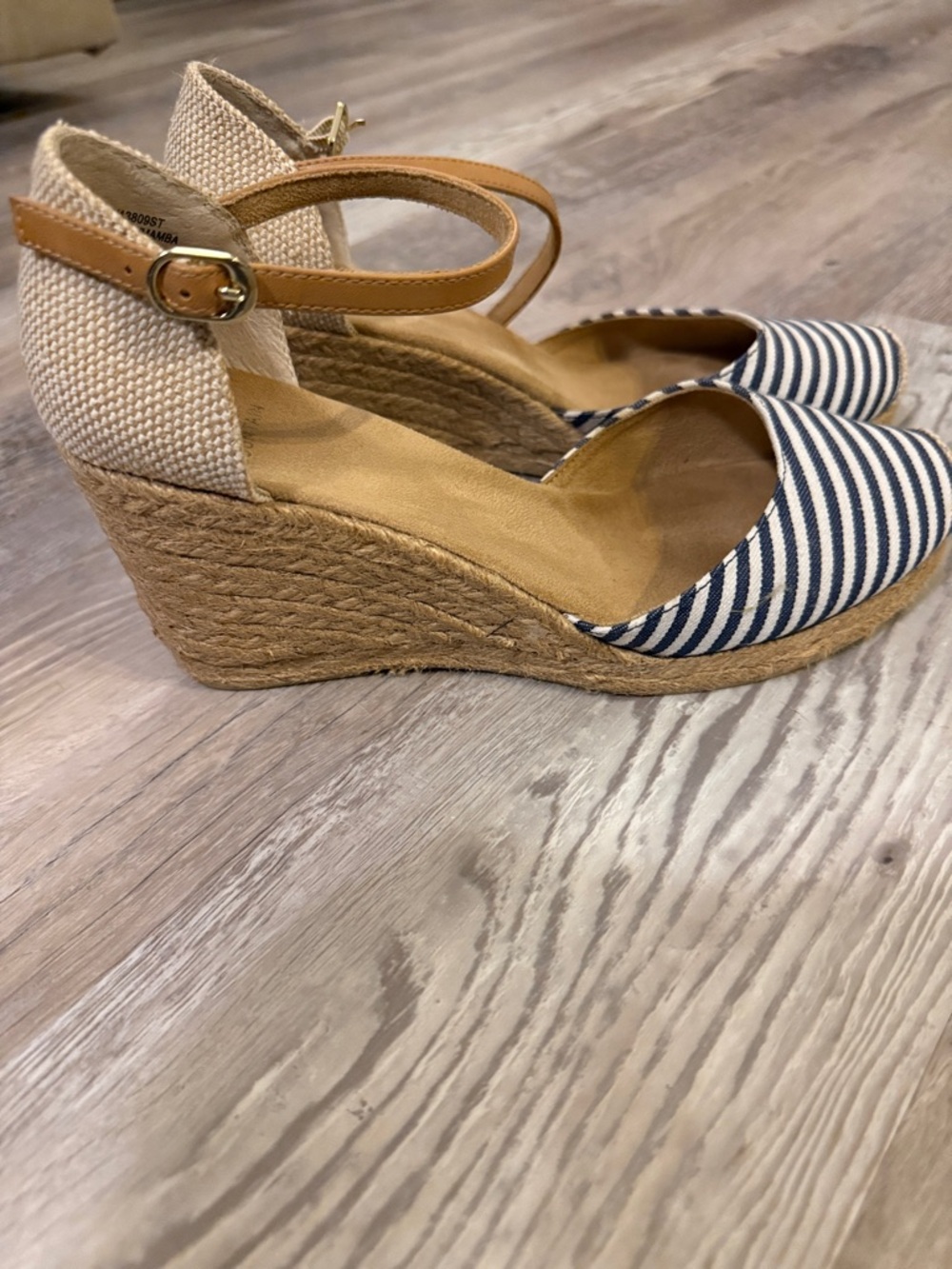 White Mountain Striped Navy & Natural Espadrille Wedge Sandals